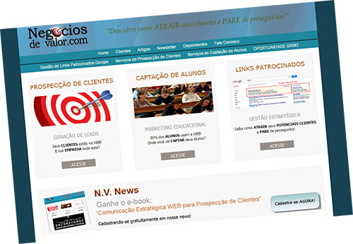 Cadastre na N.V. News e receba gratuitamente o e-book: Comunicação Estratégica WEB 
para Prospecção de Clientes