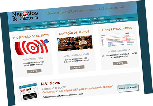 Cadastre na N.V. News e receba gratuitamente o e-book: Comunicação Estratégica WEB 
para Prospecção de Clientes